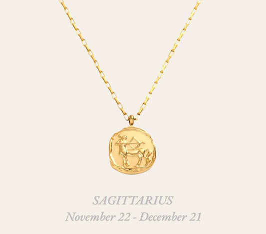 Sagittarius Zodiac Necklace in 18k gold-plated stainless steel, waterproof astrology jewelry gift