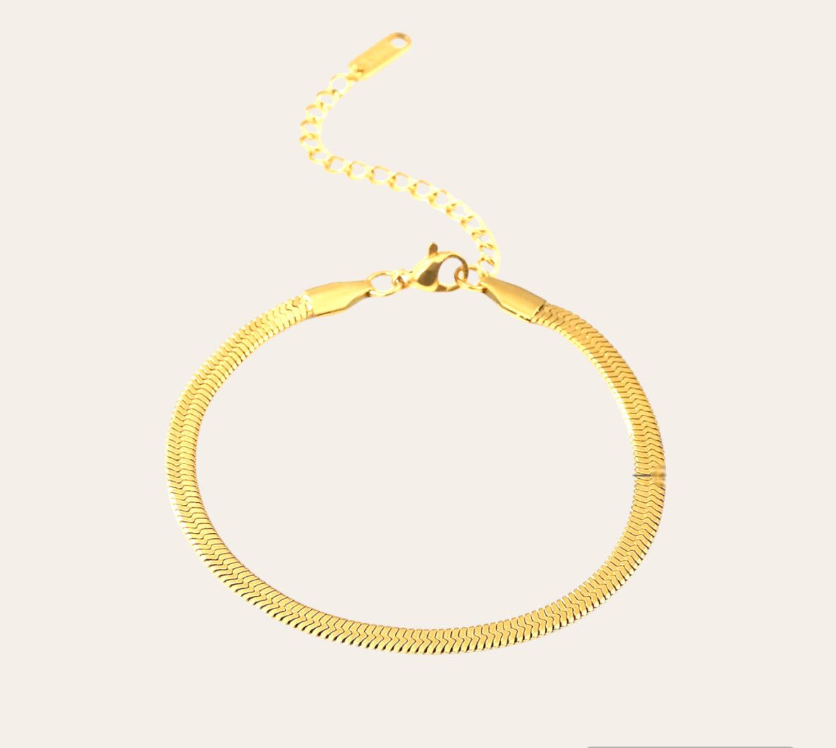 Snake Chain Bracelet in 18k Gold-Plated Stainless Steel (316L), sleek flat link design, waterproof tarnish-free hypoallergenic jewelry