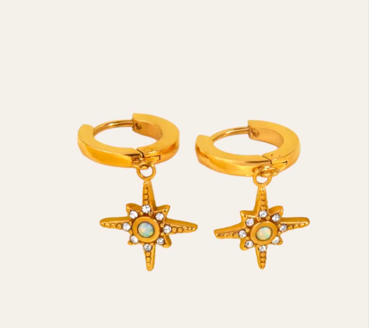 Stella Earrings opal-effect star charm huggies (18k gold-plated stainless steel)