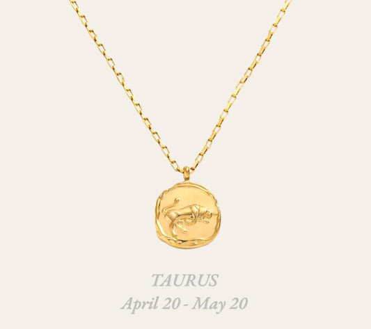 Taurus Zodiac Necklace crafted in 18k gold-plated stainless steel, tarnish-free astrology pendant