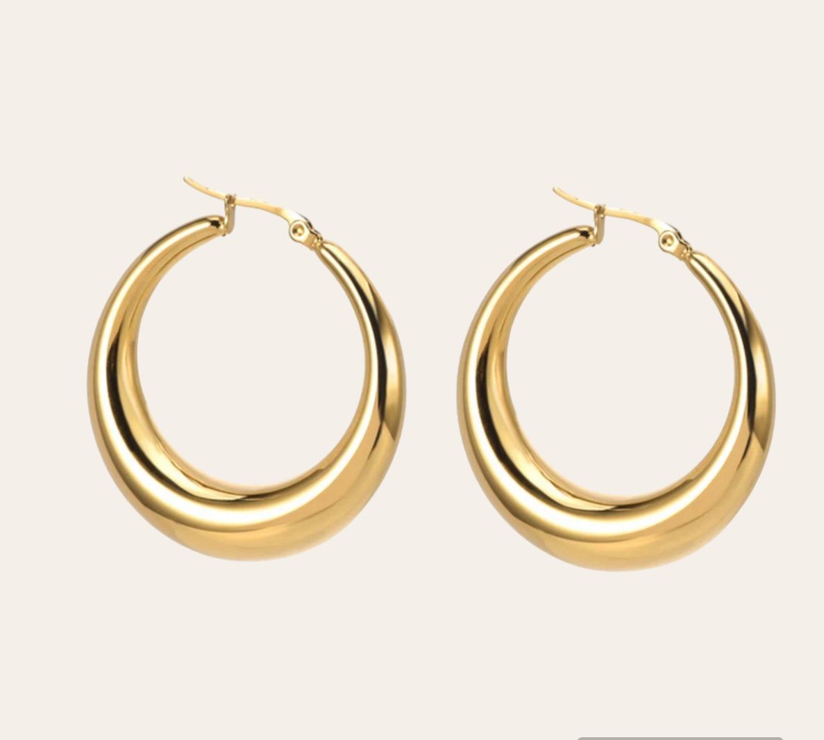 Tiara Earrings  double-ridge hoops (18k gold-plated stainless steel), 40 mm, plain