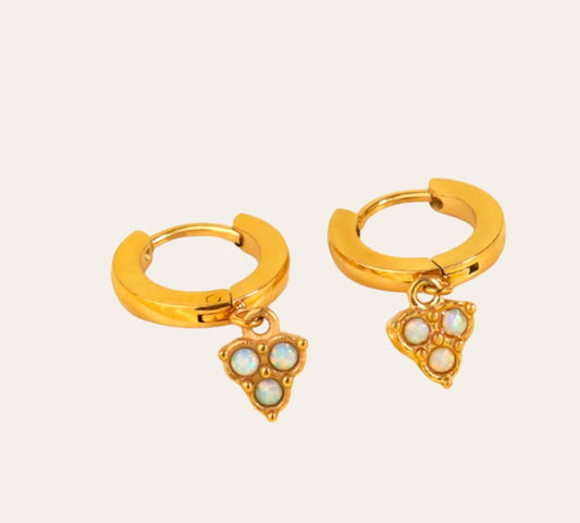 ROUND DROP EARRINGS-Glimmer Trinity Opal Earrings  huggie with opal-effect trio charm (18k gold-plated stainless steel)