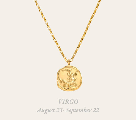 Virgo Zodiac Necklace in 18k gold-plated stainless steel, hypoallergenic tarnish-free astrology pendant
