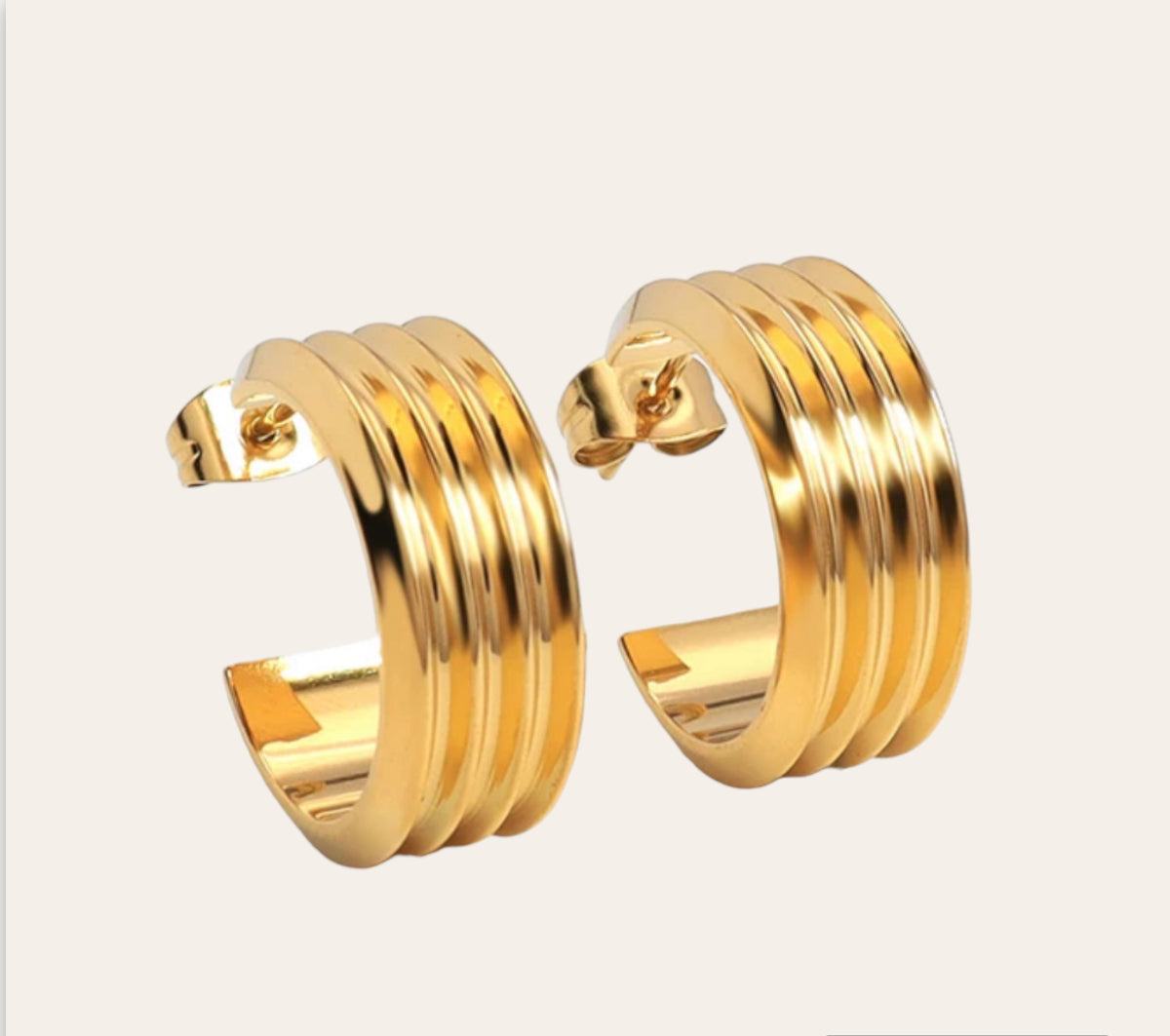 Zara Earrings  ribbed dome hoops (18k gold-plated stainless steel), plain